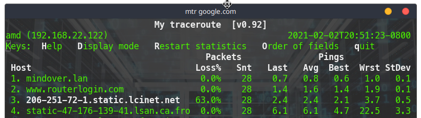 mtr packet loss